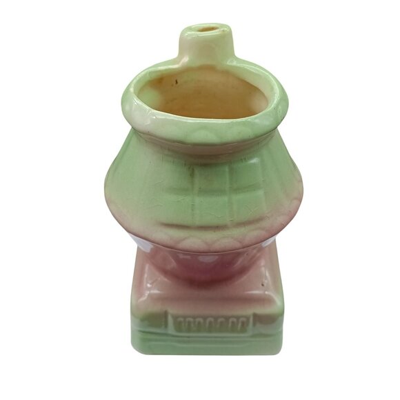 Vintage Ceramic Pastel Green & Pink Miniature Stove Pottery Vase Studio Artist - Picture 2 of 4